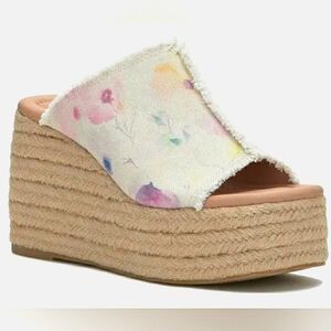 Boho Shabby Chic 9.5 Cottagecore Slip On Wedge Espadrille Mules New